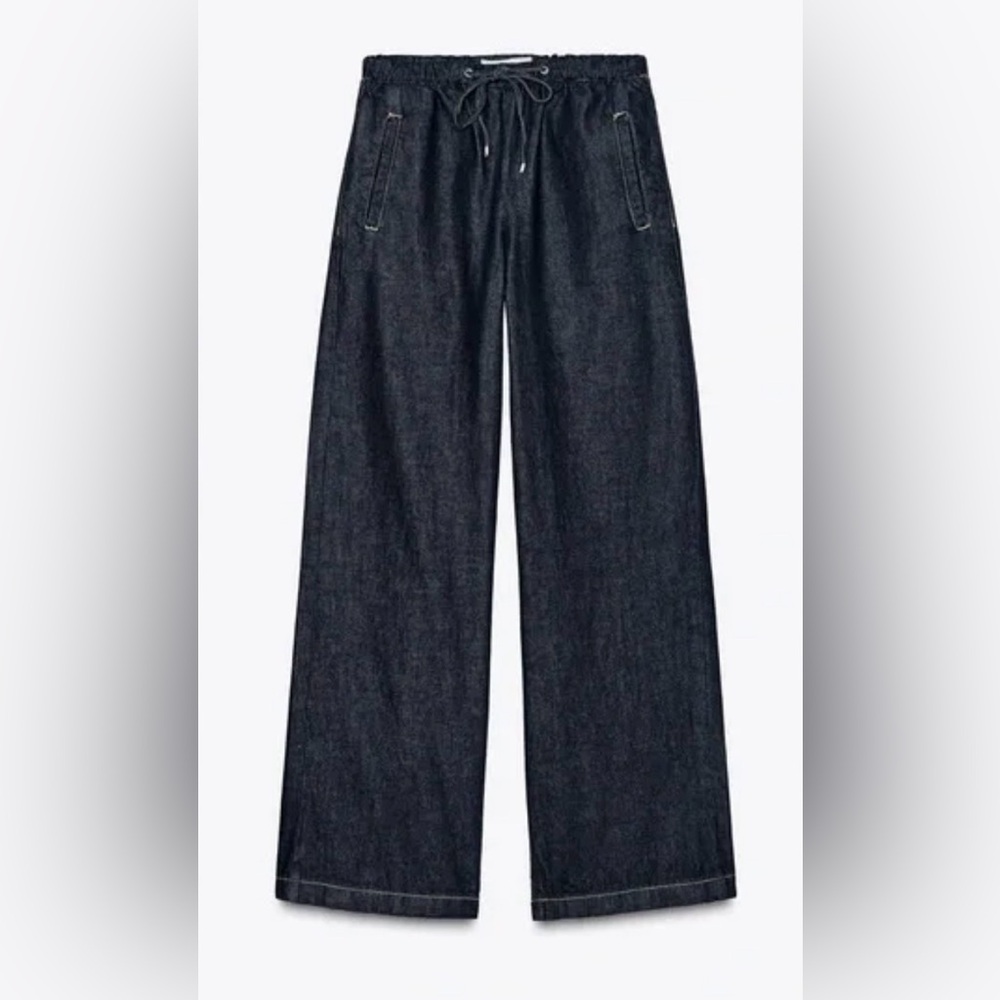 Zara Dark Indigo Wide-Leg Drawstring Pants